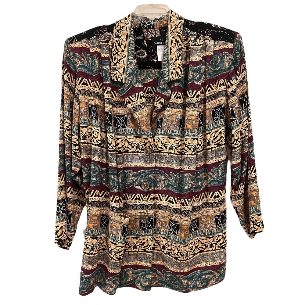 Vintage Carol Little Persian Tile Mosaic Rayon Button Down Jacket Blazer Size 8